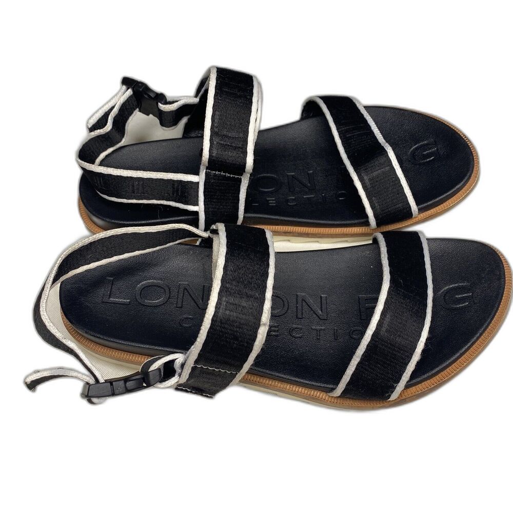 London Fog Sandals Womens 6 Adjustable Ankle Strap Rubber Sole Black White